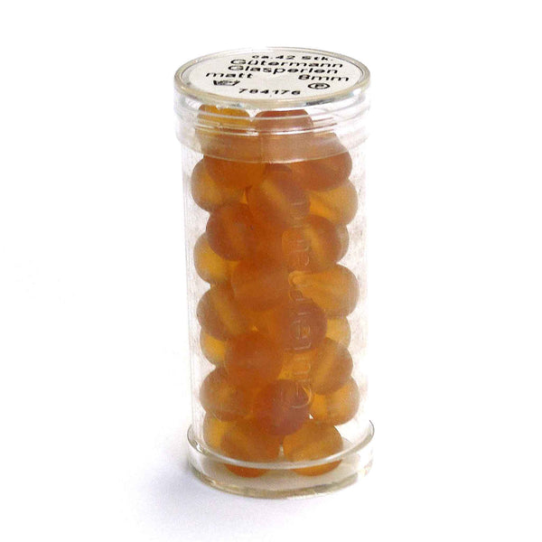 8mm Matt Round Glass Beads - Amber - Gutermann - 42 Beads - Large Tube