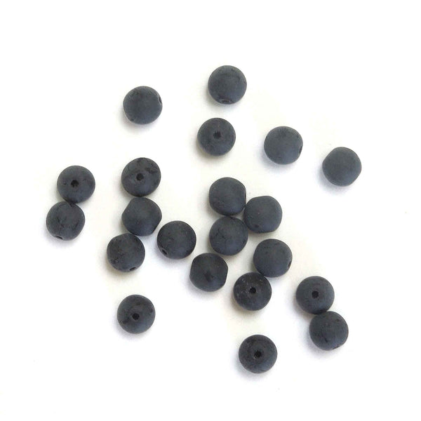 6mm Matt Round Glass Beads - Black - Gutermann - 96 Beads - Large Tube