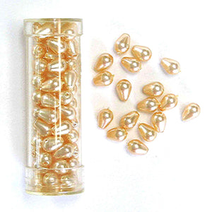 Shaped Glass Pearl Beads - Small Drops - Champagne - Gutermann - 70 beads in Tube