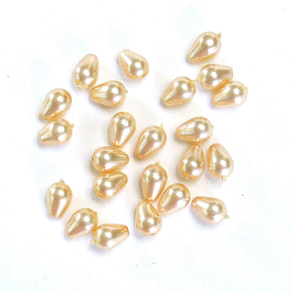 Shaped Glass Pearl Beads - Small Drops - Champagne - Gutermann - 70 beads in Tube