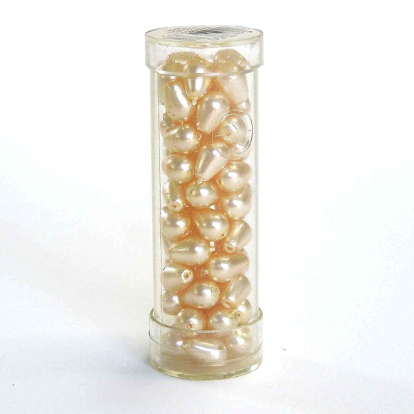 Shaped Glass Pearl Beads - Small Drops - Champagne - Gutermann - 70 beads in Tube