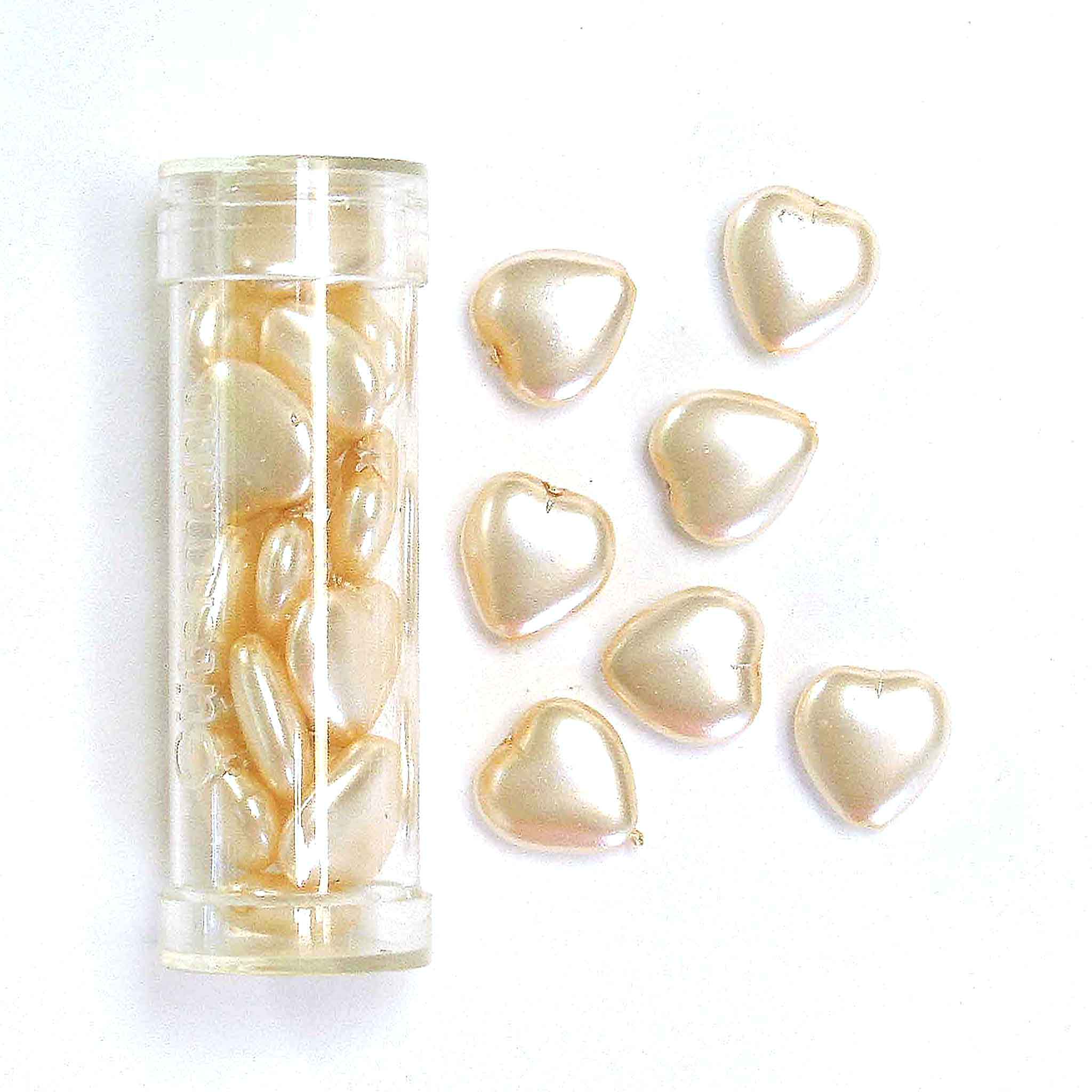 Shaped Glass Pearl Beads - Large Hearts - Champagne - Gutermann - 16 beads in Tube