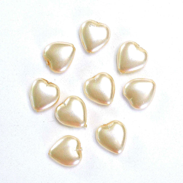 Shaped Glass Pearl Beads - Large Hearts - Champagne - Gutermann - 16 beads in Tube