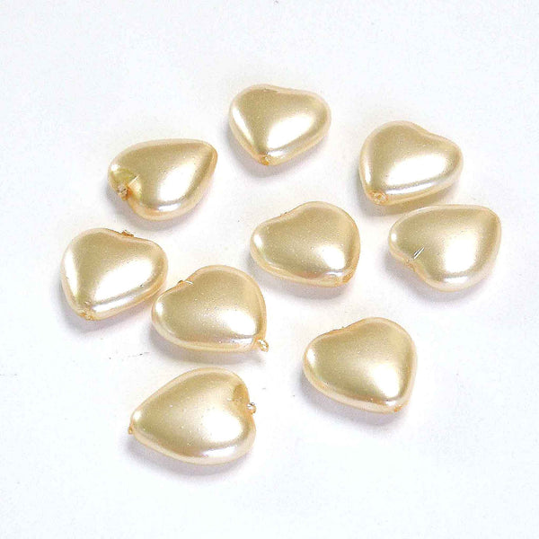 Shaped Glass Pearl Beads - Large Hearts - Champagne - Gutermann - 16 beads in Tube