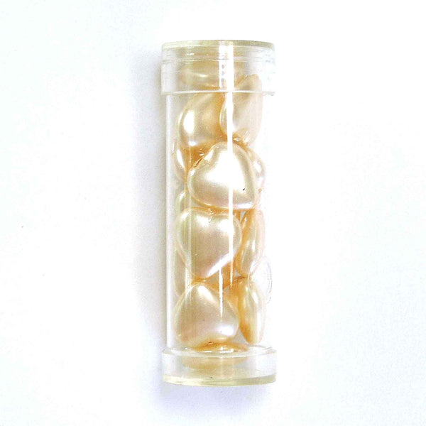 Shaped Glass Pearl Beads - Large Hearts - Champagne - Gutermann - 16 beads in Tube