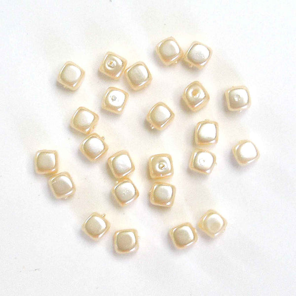 Shaped Glass Pearl Beads - Medium Square - Champagne - Gutermann - 70 beads in Tube