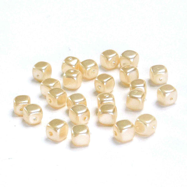 Shaped Glass Pearl Beads - Medium Square - Champagne - Gutermann - 70 beads in Tube