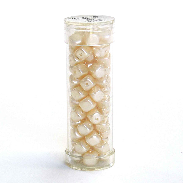 Shaped Glass Pearl Beads - Medium Square - Champagne - Gutermann - 70 beads in Tube