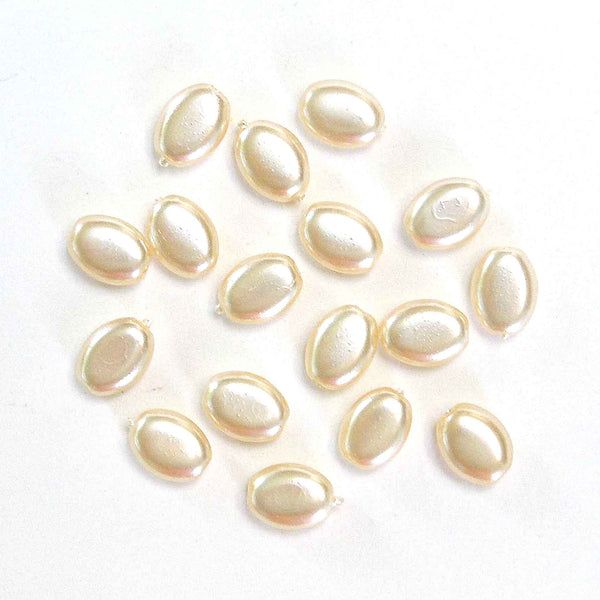 Shaped Glass Pearl Beads - Medium Oval - Ivory - Gutermann - 50 beads in Tube