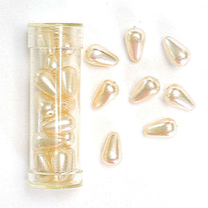 Shaped Glass Pearl Beads - Large Drops - Ivory - Gutermann - 16 beads in Tube