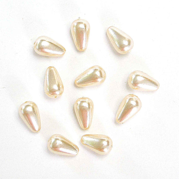 Shaped Glass Pearl Beads - Large Drops - Ivory - Gutermann - 16 beads in Tube