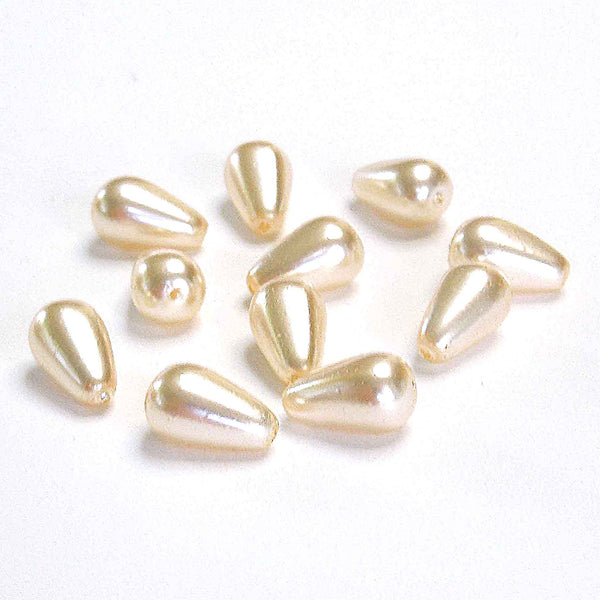 Shaped Glass Pearl Beads - Large Drops - Ivory - Gutermann - 16 beads in Tube