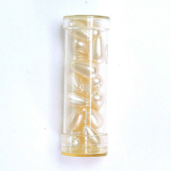 Shaped Glass Pearl Beads - Large Drops - Ivory - Gutermann - 16 beads in Tube