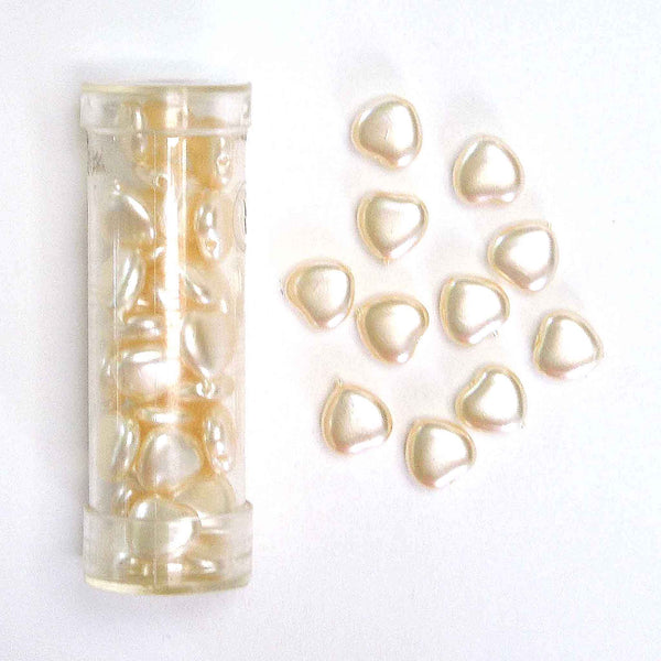 Shaped Glass Pearl Beads - Small Hearts - Ivory - Gutermann - 38 beads in Tube