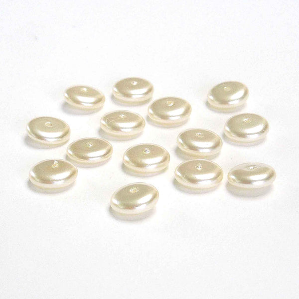 Shaped Glass Pearl Beads - Large Discs - Ivory - Gutermann - 44 beads in Tube