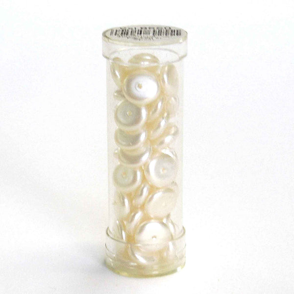 Shaped Glass Pearl Beads - Large Discs - Ivory - Gutermann - 44 beads in Tube