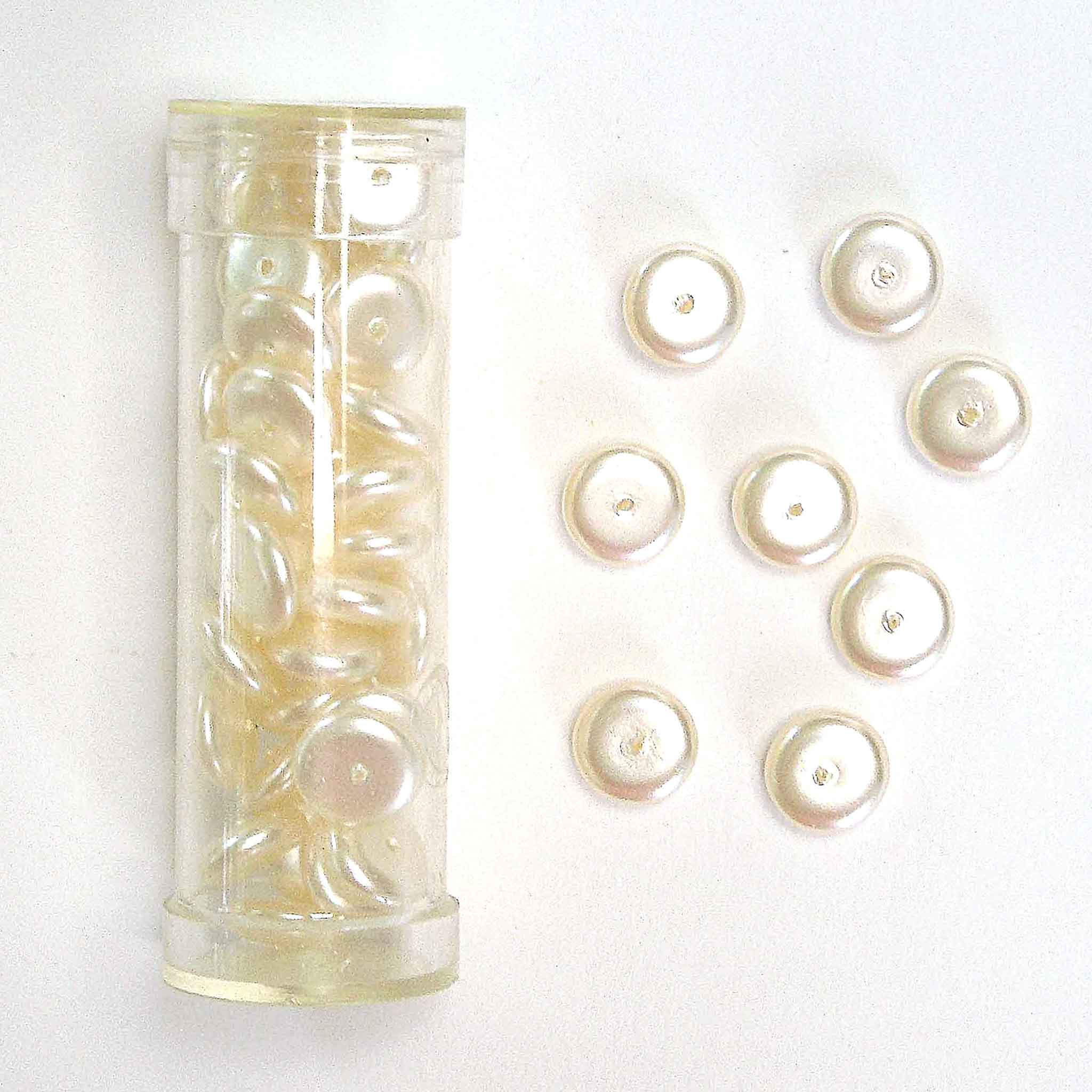 Shaped Glass Pearl Beads - Large Discs - Ivory - Gutermann - 44 beads in Tube