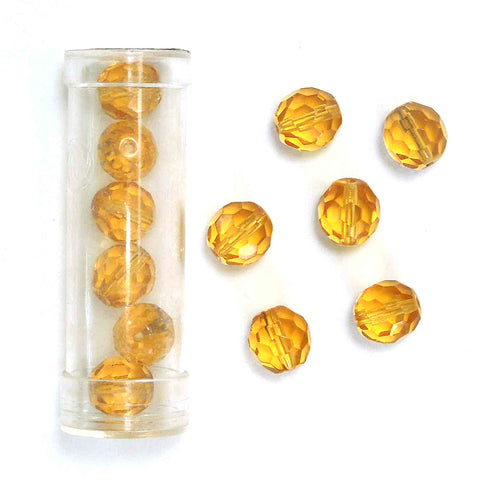 10mm Diamond Cut Glass Beads - Amber Gold - Gutermann - 6 beads in Tube