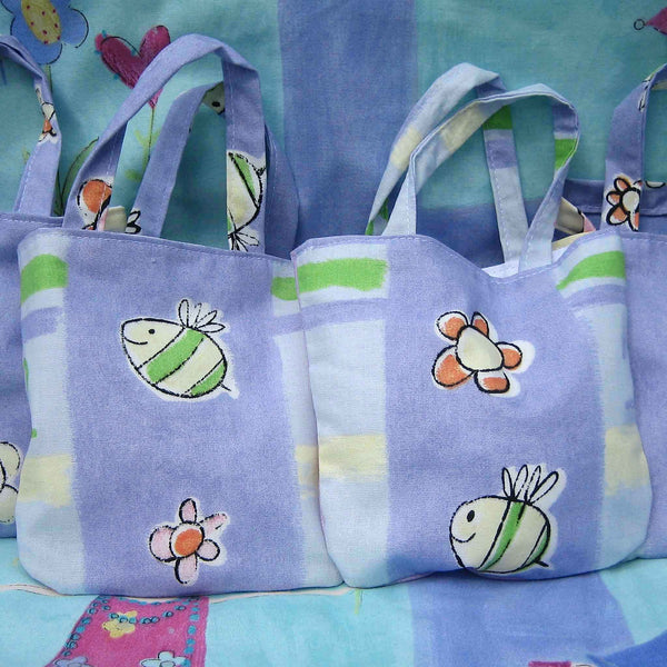 Kid's Cute Sheep Mini Handbag handmade in lilac animal print cotton and fully lined. Mini Tote Bag, Children's Shopping Bag