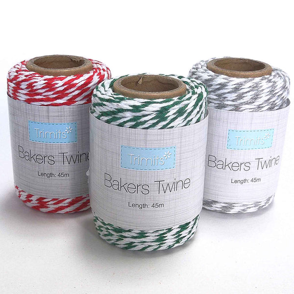 3mm Bakers Twine - Green and White - Wooden Spool - 45 Metres