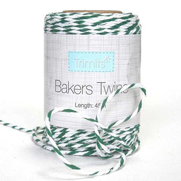 3mm Bakers Twine - Green and White - Wooden Spool - 45 Metres