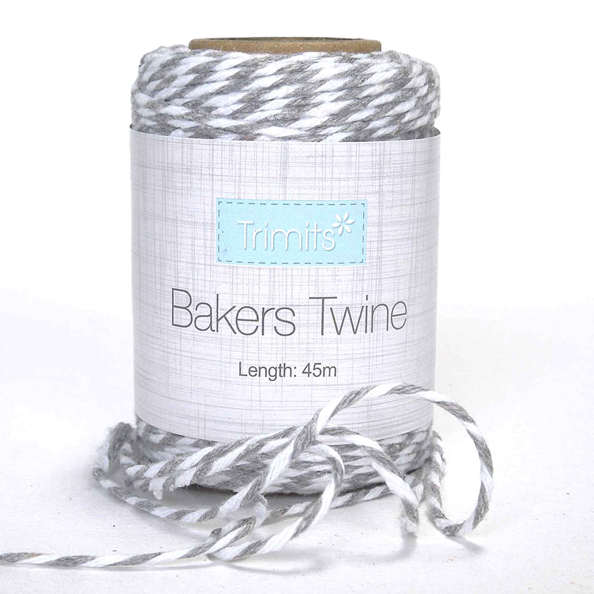 3mm Bakers Twine - Grey and White - Wooden Spool - 45 Metres