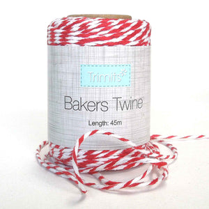 3mm Bakers Twine - Red and White - Wooden Spool - 45 Metres