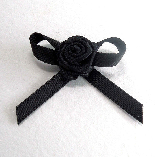 Ribbon Bow with Rose - Black - Berisfords - per pack of 6