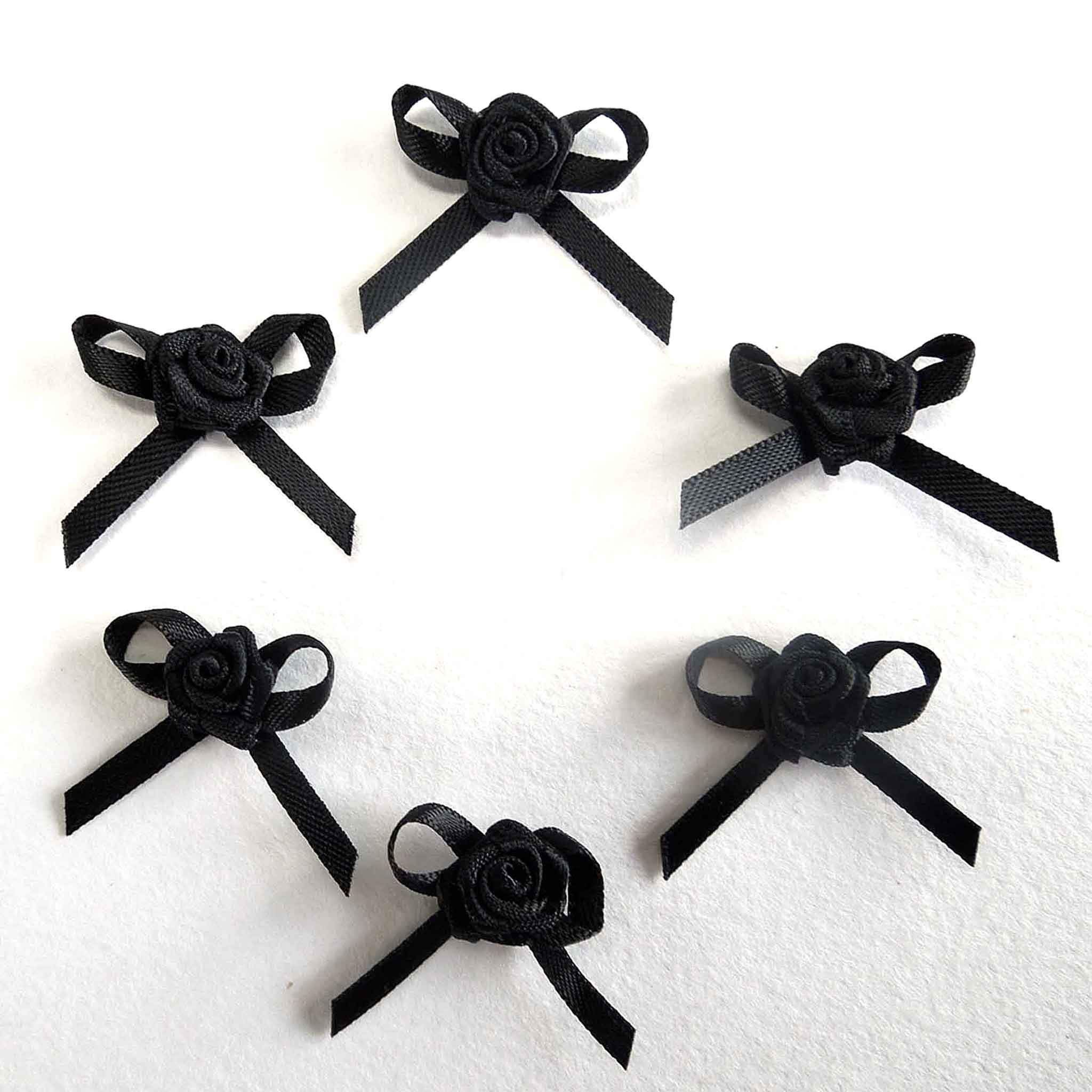 Ribbon Bow with Rose - Black - Berisfords - per pack of 6