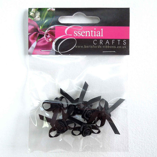 Ribbon Bow with Rose - Black - Berisfords - per pack of 6