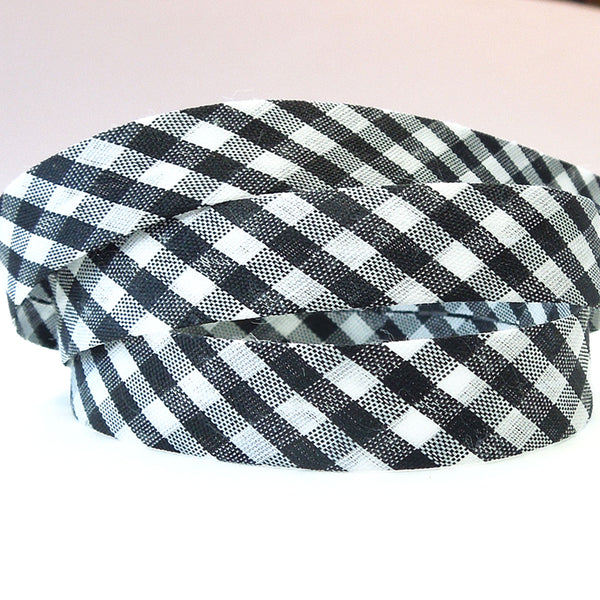 15mm Gingham Bias Binding - Black - Single Fold