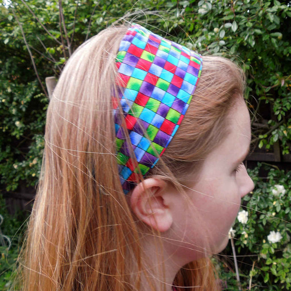 Scrunchie - Hairband - Bandana - Blue Checks- Organza Gift Bag - Handmade in Pure Cotton