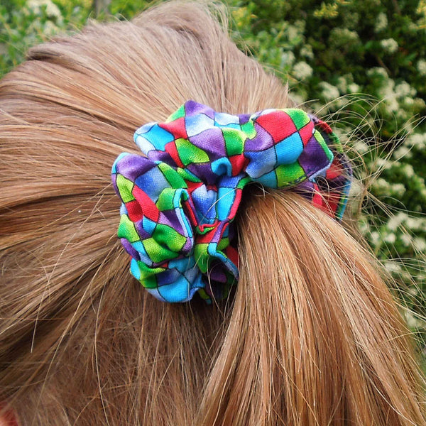 Cotton Scrunchies - Set of 2 on Gift Card - Bright Checks - Blue Checks - Handmade in Pure Cotton