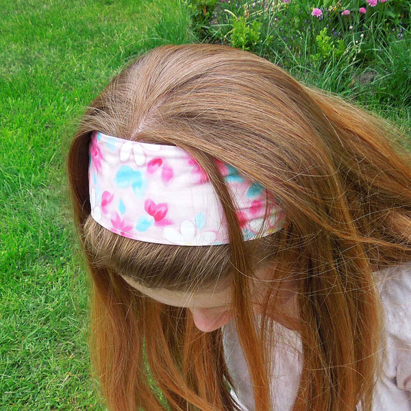 Scrunchie - Hairband - Bandana - White Daisies on Pink - Organza Gift Bag - Handmade in Pure Cotton