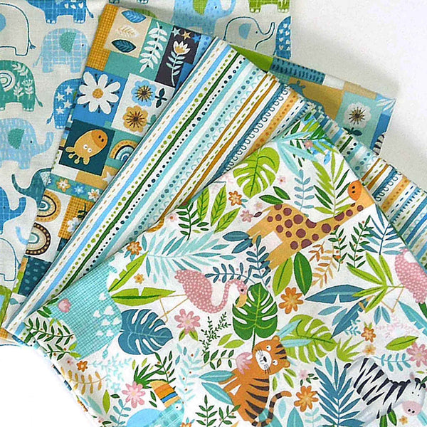 Blue Jungle Fat Quarter Bundle - Makower - In the Jungle Collection