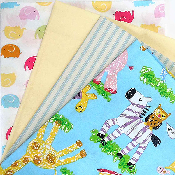 Little Elephants and Blue Jungle Animals Fat Quarter Bundle - Rose & Hubble - Cotton Poplin