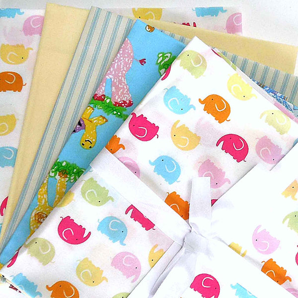 Little Elephants and Blue Jungle Animals Fat Quarter Bundle - Rose & Hubble - Cotton Poplin