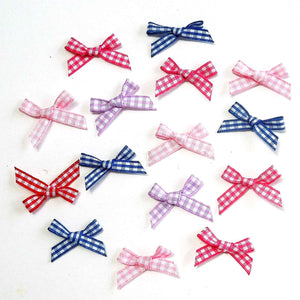 7mm Ribbon Bows - Mixed Colours - Gingham - Pack of 15