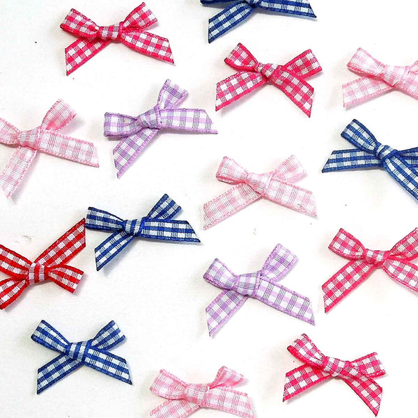 7mm Ribbon Bows - Mixed Colours - Gingham - Pack of 15