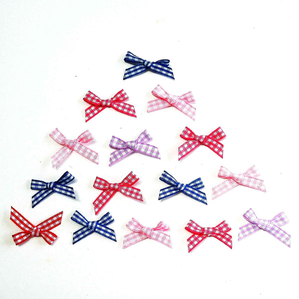 7mm Ribbon Bows - Mixed Colours - Gingham - Pack of 15