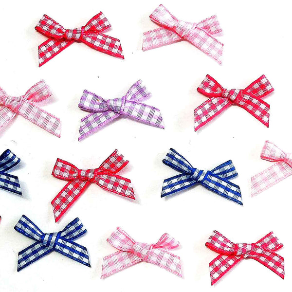 7mm Ribbon Bows - Mixed Colours - Gingham - Pack of 15