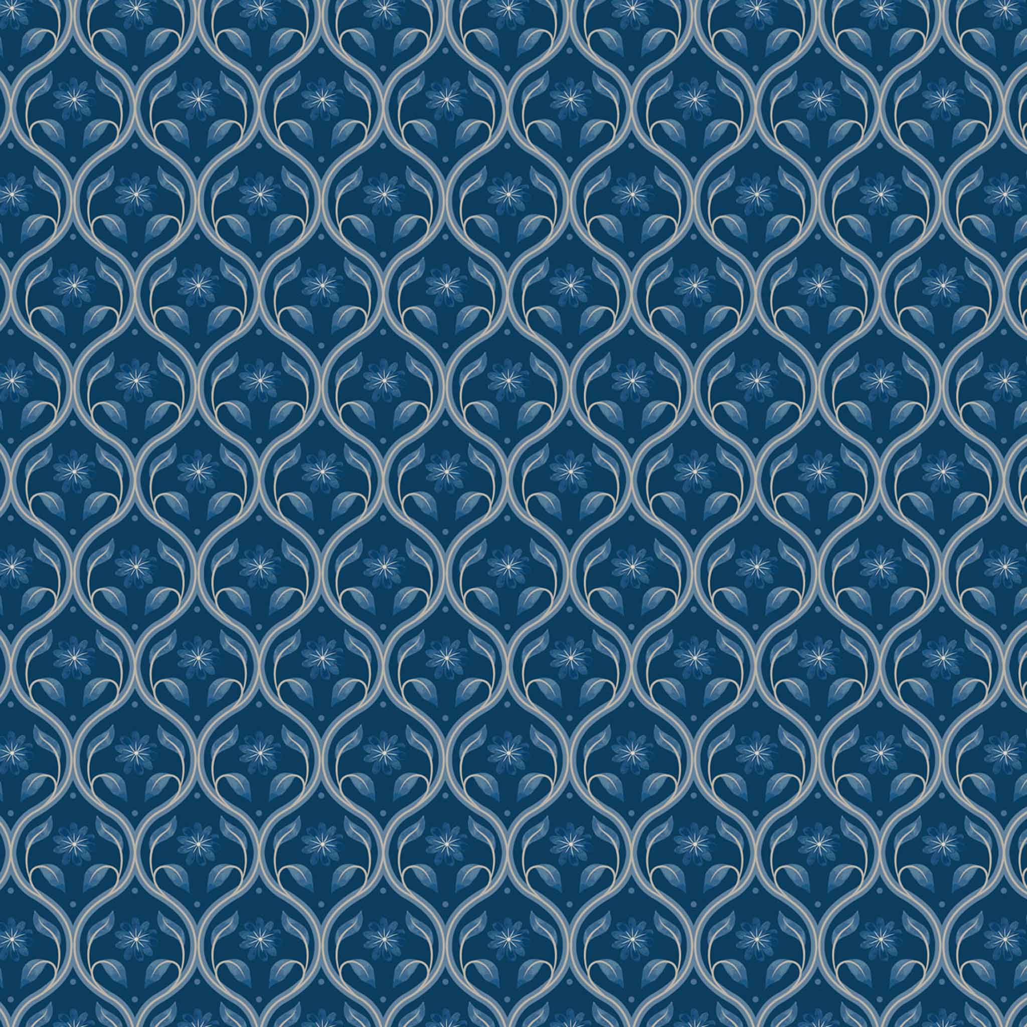 Brensham - Lewis and Irene - Floral Trellis on Dark Blue A752.3 - Cotton Fabric