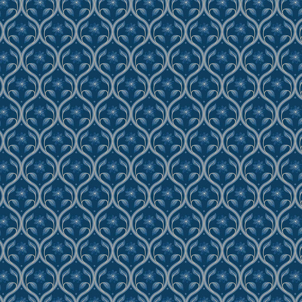 Brensham - Lewis and Irene - Floral Trellis on Dark Blue A752.3 - Cotton Fabric