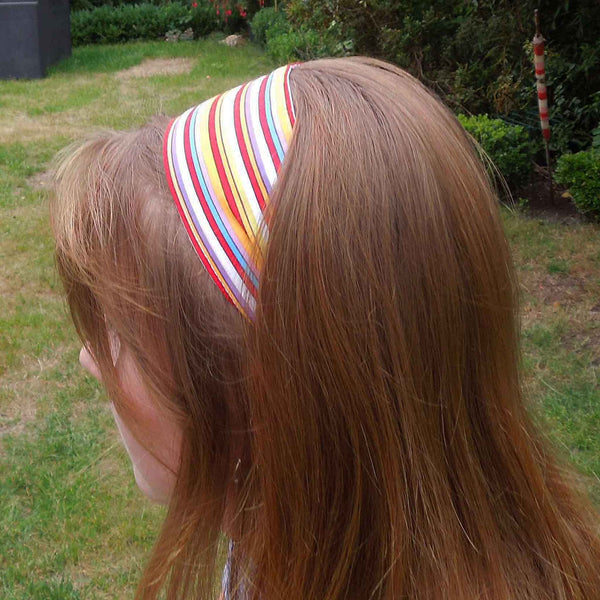 Scrunchie - Hairband - Bandana - Bright Stripes - Organza Gift Bag - Handmade in Pure Cotton