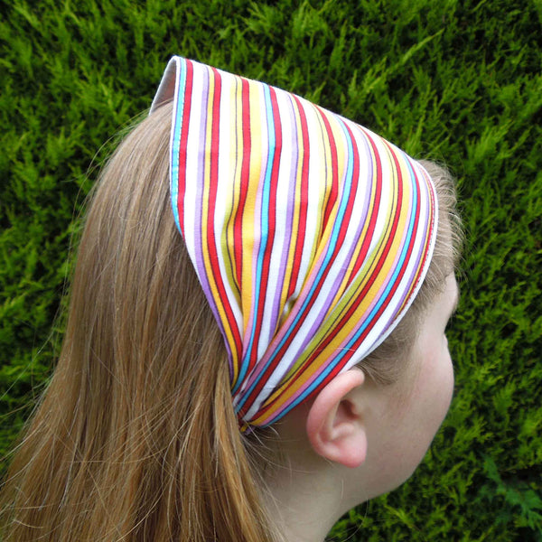 Scrunchie - Hairband - Bandana - Bright Stripes - Organza Gift Bag - Handmade in Pure Cotton