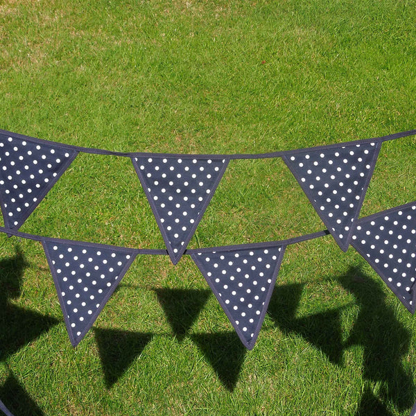 Cotton Bunting - White on Navy Blue - Blue Edging - Handmade