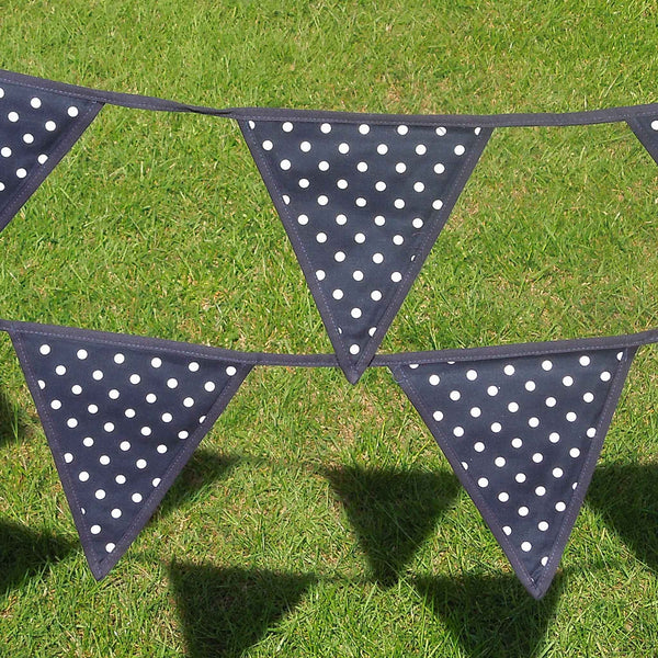 Cotton Bunting - White on Navy Blue - Blue Edging - Handmade