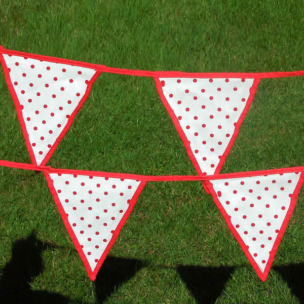 Cotton Bunting - Red on White - Red Edging - Handmade