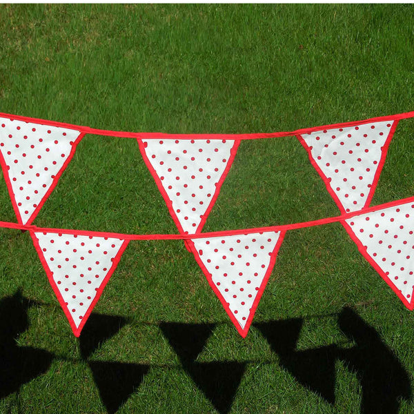 Cotton Bunting - Red on White - Red Edging - Handmade