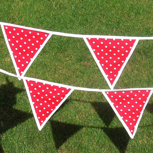 Cotton Bunting - White on Red - White Edging - Handmade